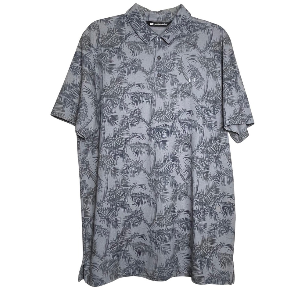 TravisMathew Polo Shirt Mens Large Gray Palm Leaf‎ Print Short Sleeve Golf
